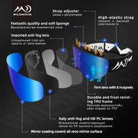 Unisex Magnetic Snow Goggles Dual Layers Anti fog Interchangeable Lens UV400