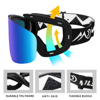 Unisex Magnetic Snow Goggles Dual Layers Anti fog Interchangeable Lens UV400