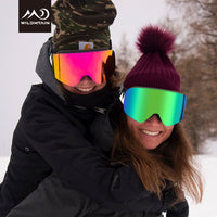 Unisex Magnetic Snow Goggles Dual Layers Anti fog Interchangeable Lens UV400