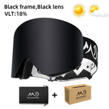 Unisex Magnetic Snow Goggles Dual Layers Anti fog Interchangeable Lens UV400