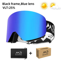 Unisex Magnetic Snow Goggles Dual Layers Anti fog Interchangeable Lens UV400