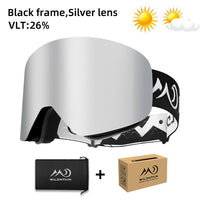 Unisex Magnetic Snow Goggles Dual Layers Anti fog Interchangeable Lens UV400
