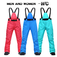 Men & Women Ski Pants Brands New Outdoor Sports High Quality Suspenders Trousers, Windproof Waterproof Warm Winter Snow Snowboard