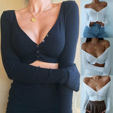 Button Crop Top Ladies V-Neck Off Shoulder Cardigan (Free Shipping)