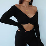 Button Crop Top Ladies V-Neck Off Shoulder Cardigan (Free Shipping)