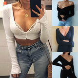 Button Crop Top Ladies V-Neck Off Shoulder Cardigan (Free Shipping)