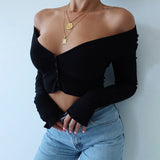 Button Crop Top Ladies V-Neck Off Shoulder Cardigan (Free Shipping)