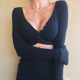 Button Crop Top Ladies V-Neck Off Shoulder Cardigan (Free Shipping)
