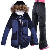 Ladies Snow Wear Super Warm Women Skiing & Snowboarding Jacket & Pants Windproof Waterproof Breathable with Hood (Free Shipping)