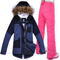 Ladies Snow Wear Super Warm Women Skiing & Snowboarding Jacket & Pants Windproof Waterproof Breathable with Hood (Free Shipping)