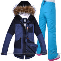 Ladies Snow Wear Super Warm Women Skiing & Snowboarding Jacket & Pants Windproof Waterproof Breathable with Hood (Free Shipping)