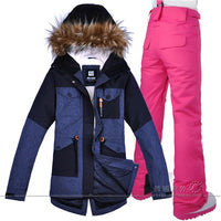 Ladies Snow Wear Super Warm Women Skiing & Snowboarding Jacket & Pants Windproof Waterproof Breathable with Hood (Free Shipping)