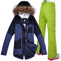 Ladies Snow Wear Super Warm Women Skiing & Snowboarding Jacket & Pants Windproof Waterproof Breathable with Hood (Free Shipping)