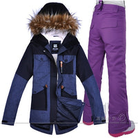 Ladies Snow Wear Super Warm Women Skiing & Snowboarding Jacket & Pants Windproof Waterproof Breathable with Hood (Free Shipping)