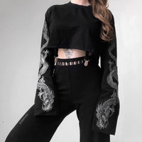 Ladies Dragon Long Sleeve Fashion Pullover Black Casual Gothic Streetwear Sweatshirts (Free Shipping)