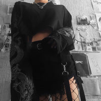 Ladies Dragon Long Sleeve Fashion Pullover Black Casual Gothic Streetwear Sweatshirts (Free Shipping)