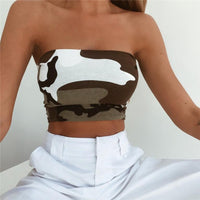 New Womens Casual Strapless Bustier Crop Top Bandeau Camisole Camouflage Tank Tube Tops Fashion (Free Shipping)