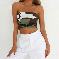 New Womens Casual Strapless Bustier Crop Top Bandeau Camisole Camouflage Tank Tube Tops Fashion (Free Shipping)