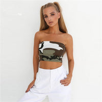 New Womens Casual Strapless Bustier Crop Top Bandeau Camisole Camouflage Tank Tube Tops Fashion (Free Shipping)