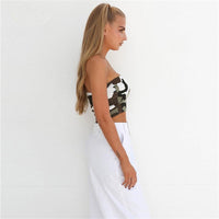 New Womens Casual Strapless Bustier Crop Top Bandeau Camisole Camouflage Tank Tube Tops Fashion (Free Shipping)